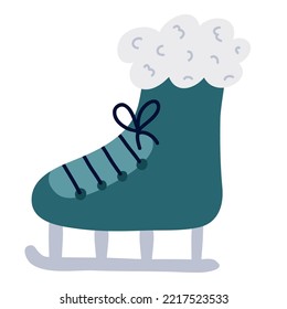 Cute hand drawn ice skate with fur, lace and steel blade. Stylized illustration vector of shoe for wintertime active sport, recreation, fun ice skating. Symbol of winter, merry Christmas and holiday