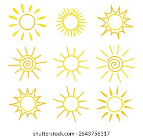 Linda colección de iconos dibujados a mano. Diseño de verano. Ilustración vectorial 