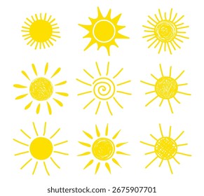 Linda colección de iconos dibujados a mano. Diseño de verano. Ilustración vectorial