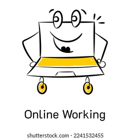 A cute hand drawn icon of online working 