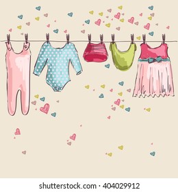 Cute hand drawn  illustration of baby clothes