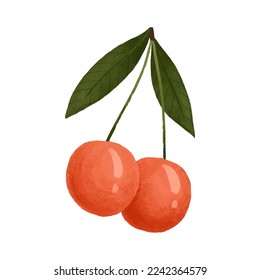 ilustración dibujada a mano linda con cereza, comida vegana, nutricionista, frutas sanas