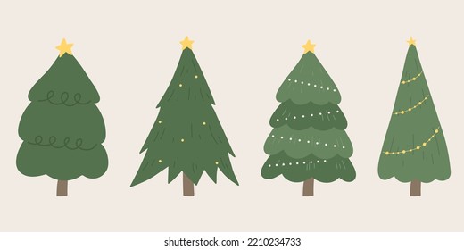 Cute hand drawn illustration of christmas tree collection.