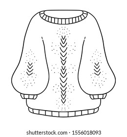 Cute hand drawn illustration of a cozy hand knitted sweater. Autumn, fall, winter, snow, cold wear. 