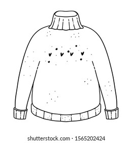 Cute hand drawn illustration of a cozy hand knitted sweater. Autumn, fall, winter, snow, cold wear. 