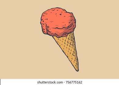 Cute hand drawn illustration of ice cream. Sweet dessert. Perfect for cafe or restaurant menu.