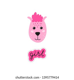 Cute hand drawn illustration with lama face and lettering isolated on white background.
