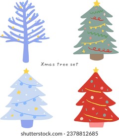 Ilustración dibujada a mano de varios árboles de Navidad, texturas de lápiz de color