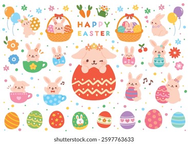 Cute hand drawn illustration set of Easter bunnies