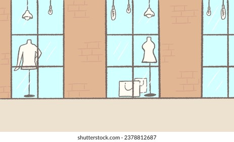 Cute hand drawn illustration of shop window background, colored pencil texture