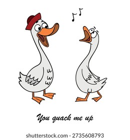 Cute hand drawn illustration of two loving geese created for Valentine’s Day