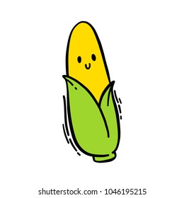 Cute hand drawn isolated vector doodle colorful illustration of corn character