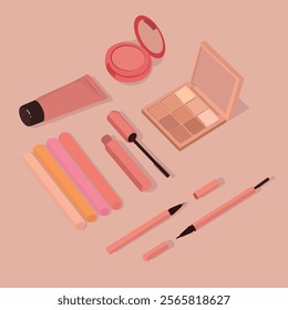 cute hand drawn isometric beauty and cosmetic graphic element vector set