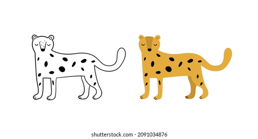 Cute hand drawn jaguar. Vector illustration.