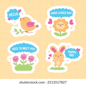 cute hand drawn kawaii style cartoon illustration vector with white outline in happy day concept