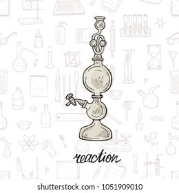 Cute hand drawn Kippa apparatus on background with chemistry equipment. Vector science cartoon collection