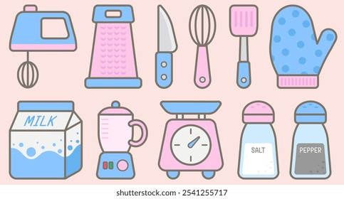 Cute hand drawn kitchen utensils and cooking elements