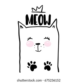 Cute hand drawn kitty inside lettering quote with cat