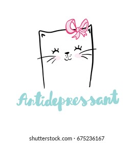 Cute hand drawn kitty inside lettering quote with cat