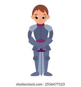 Cute hand drawn knight in armor. White background, isolate.
