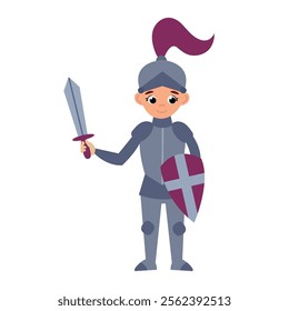 Cute hand drawn knight in armor. White background, isolate