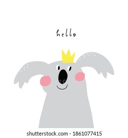 Cute hand drawn koala character. Cartoon koala vector print for baby