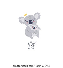 Cute hand drawn koala. Mom and baby, mother’s day. Cartoon vector illustration for print
