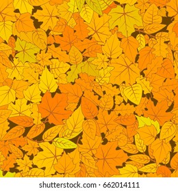 A lot of cute hand drawn leaves from different kind of trees, autumn seamless pattern
