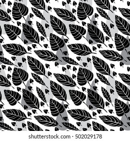 Cute hand drawn Leaves ornament. Monochrome Vector seamless pattern.