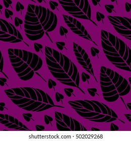 Cute hand drawn Leaves ornament. Vector seamless pattern.