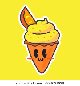 Cute Hand Drawn Lemon Citrus Orange Ice Cream Character Vector Illustration