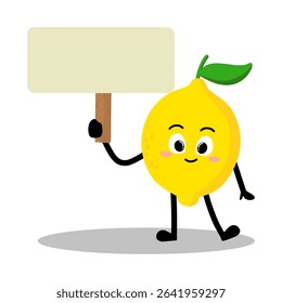Cute Hand Drawn Lemon holding blank sign