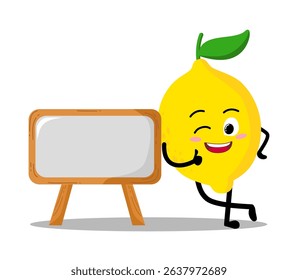 Cute Hand Drawn Lemon Leaning to sign board