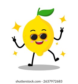 Cute Hand Drawn Lemon Peace Sign Pose for Camera