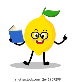 Cute Hand Drawn Lemon reading a book