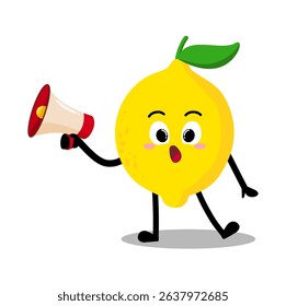Cute Hand Drawn Lemon Speaking with megaphone Bravely