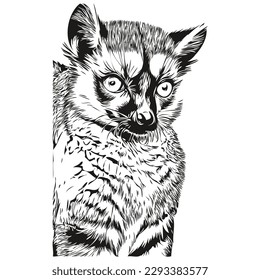Cute hand drawn Lemur, vector illustration black and white Lemurs
