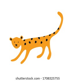Cute Hand Drawn Leopard. Doodle. Isolated On White. Vector Illustration.