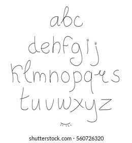 Cute hand drawn letter. Doodle type. Sans serif. Display faces. Uppercase and lowercase letters.