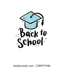 Cute hand drawn lettering Back to school quote by doodle sketch style. Vector illustration slogan for kids poster, children banner for school or education.