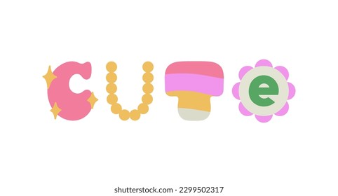 Cute hand drawn lettering. Different letters shape. Kawaii style. Can be used in social media, web design. For posters, t-shirt print, greeting card design. Vector illustration in trendy pastel colors