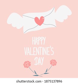 Cute hand drawn lettering happy valentine’s day vector card illustration with romantic floating love letter 