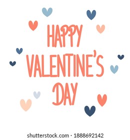 Cute hand drawn lettering happy valentine’s day vector card illustration