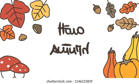 cute hand drawn lettering hello autumn vector design poster and background