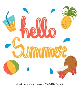 cute hand drawn lettering hello summer quote vector illustration