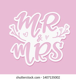 Cute hand drawn lettering label poster art - Mr and Mrs