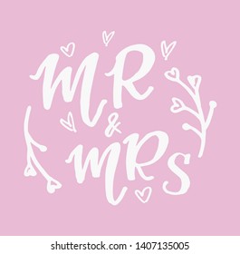 Cute hand drawn lettering label poster art - Mr and Mrs