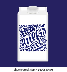 Cute hand drawn lettering label for packing - Natural 100% Milk - Almond Milk