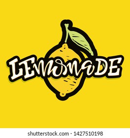 Cute hand drawn lettering label art banner - lemonade lemon orange