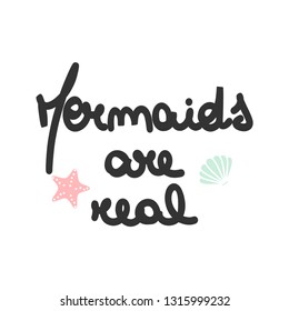 cute hand drawn lettering mermaids are real vector card